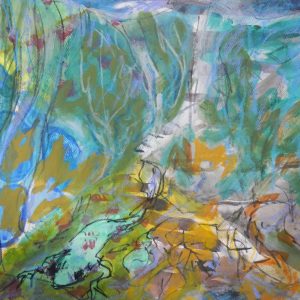 Благовештенска шума, комбинована техника на акварел папиру, 50x70 цм, 2024.