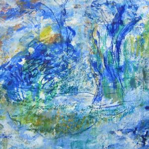 Плави канал, комбинована техника на старом платну, 38x78 цм, 2023.