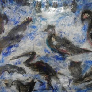 Птице, комбинована техника на папиру, 70x100 цм, 2024.