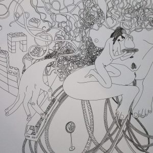 Коса је изданак срца. Имам велико срце. Ти то никада нећеш сазнати, фајнлајнер на папиру, 50x70 цм, 2025.