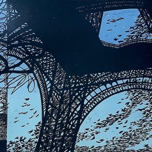 Ајфелов торањ, линорез у боји, 50x70 цм, 2023.