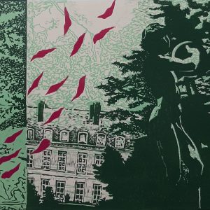 Мехмед Слезовић, Мотив из Фонтемблоа, из Париске мапе, линорез , 50x80 цм, 2023.