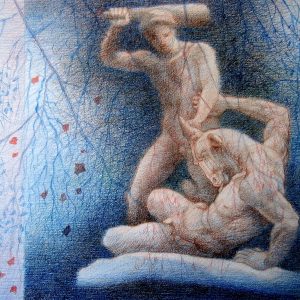 Минотаур са Тиљерија,оловка у боји, 50x70цм. 2022.