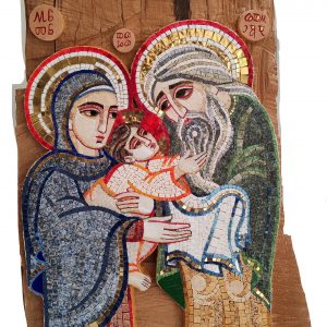 Рената Трифковић Сретење, мозаик на делу пања либанског кедра, написи на угластој глагољици, 40×60 Рената Трифковић Сретење, мозаик на делу пања либанског кедра, написи на угластој глагољици, 40x60